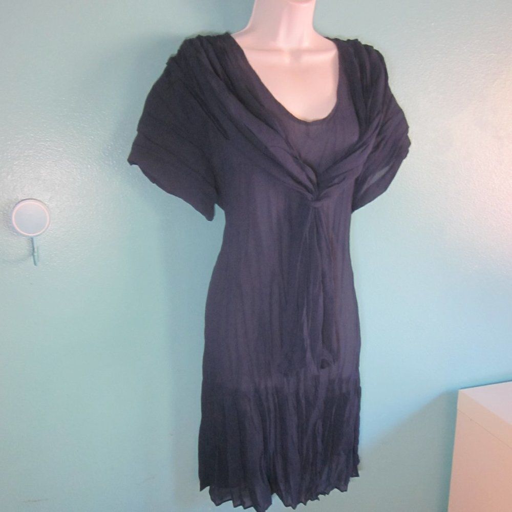 Young Edwardian Womens Size L Blue Vintage Pullover Crinkle Texture Dress 